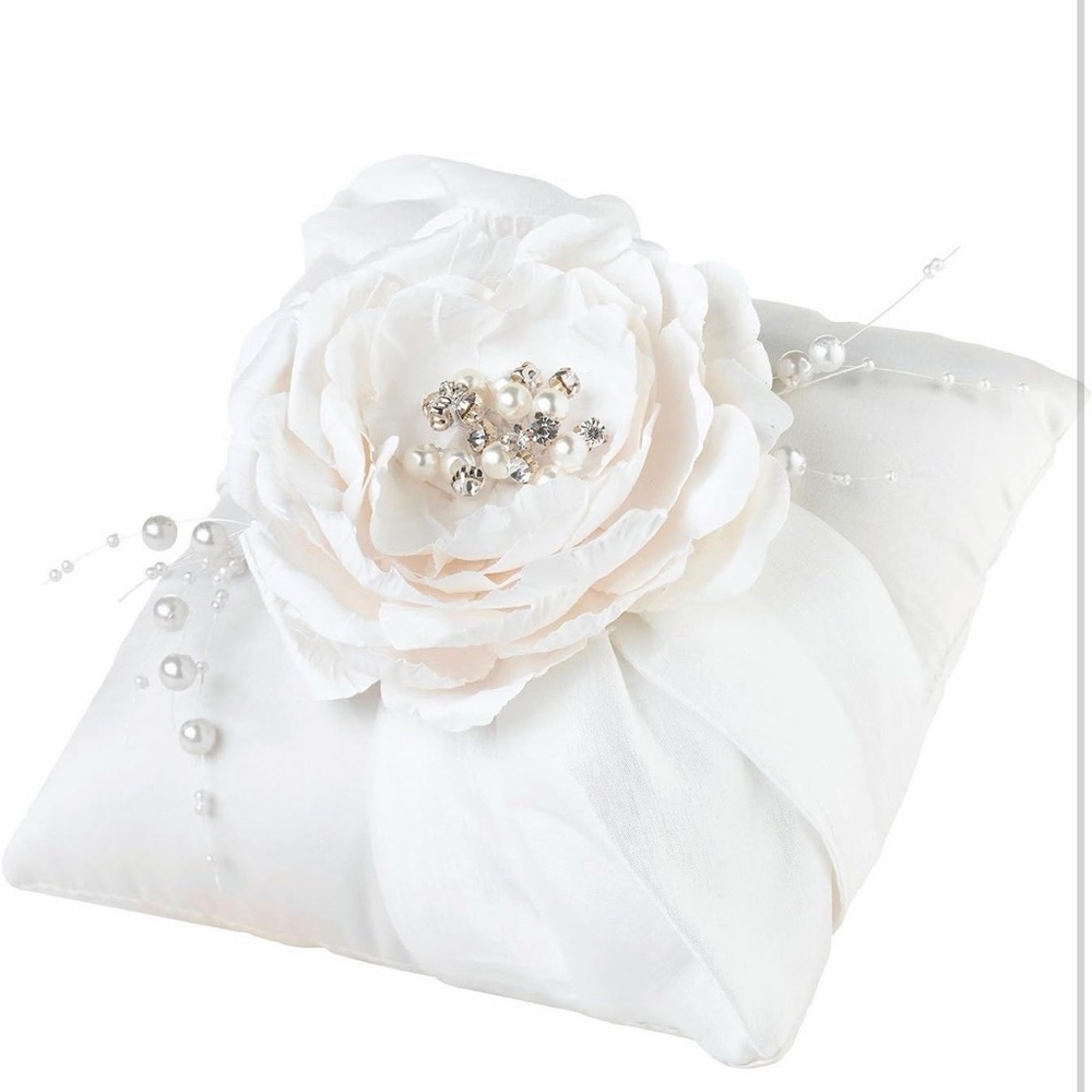 Elegant White Floral Ring Bearer Pillow